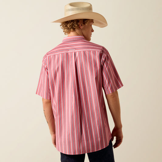 Ariat Men's Pro Series Bobby Hibiscus Red Stripe Classic Fit Button Short Sleeve Shirt 10073604