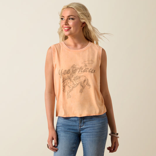 Ariat Women's Orange Chiffon Wild Roper 'Yeehaw' Graphic Print Sleeveless Tank Tee 10073515