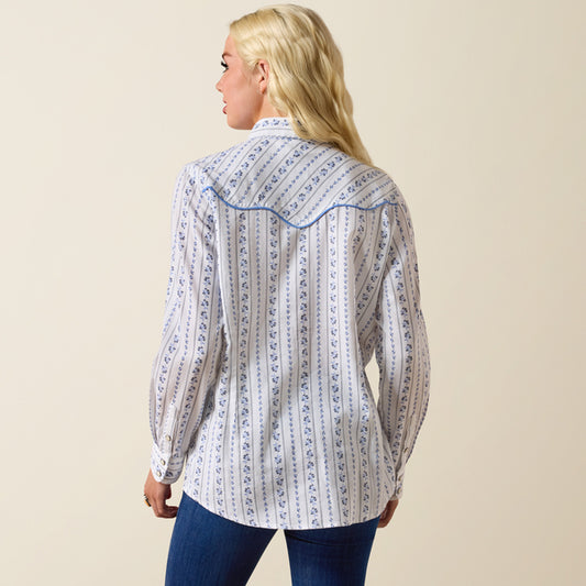Ariat Women's Grace White Blossom Stripe Pearl Snap Long Sleeve Western Shirt 10073486