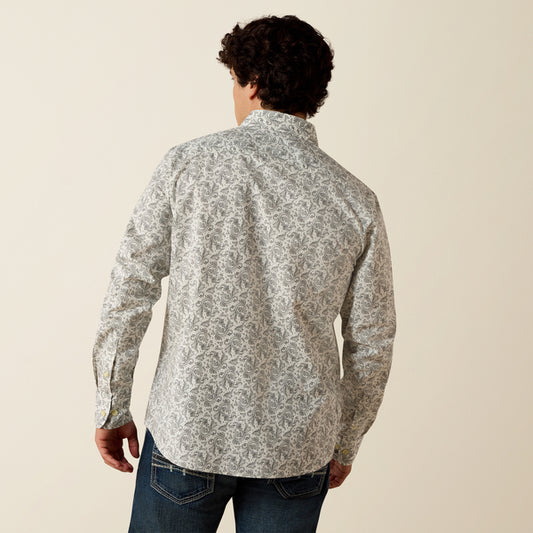 Ariat Men's Martin Grey Paisley Print Wrinkle Resistant Modern Fit Button Long Sleeve Western Shirt 10073642