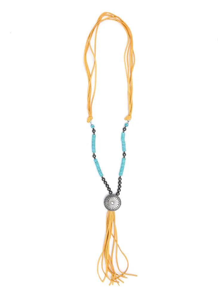 West & Co Turquoise & Mustard Tassel Necklace N582 | Painted