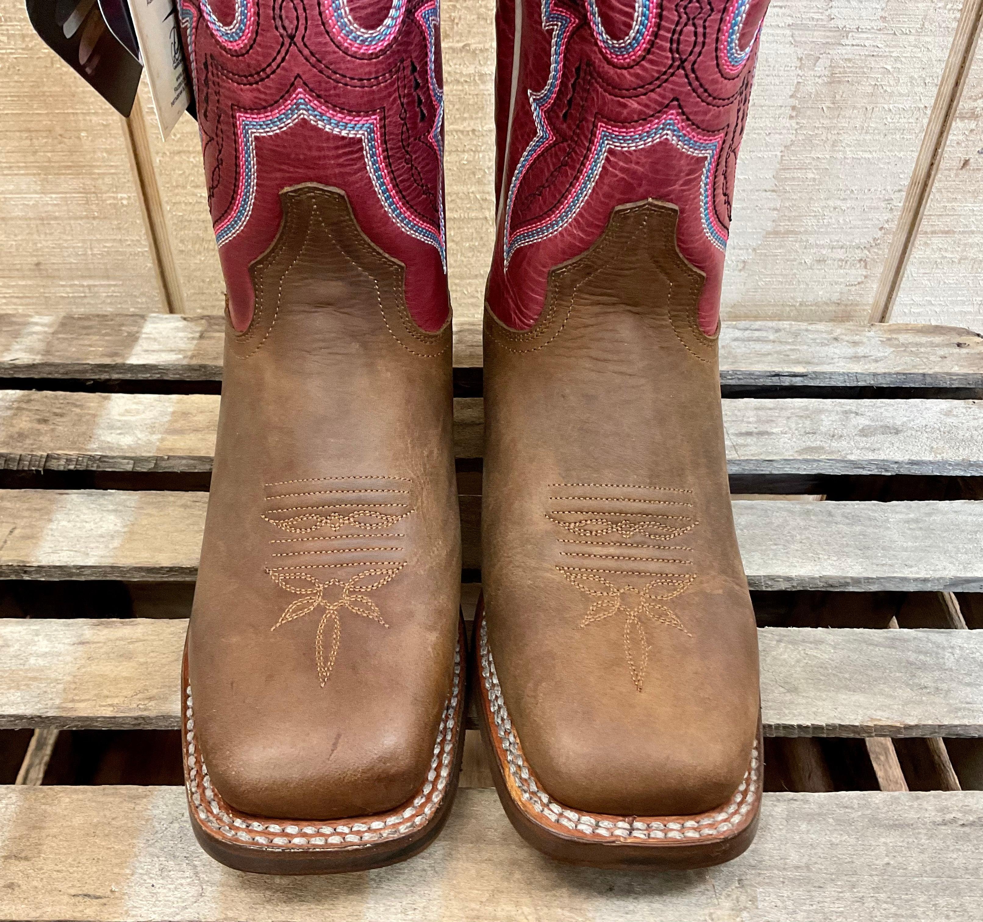 Dan Post Women's Brown Leather & Fuschia Top Malani Square Toe