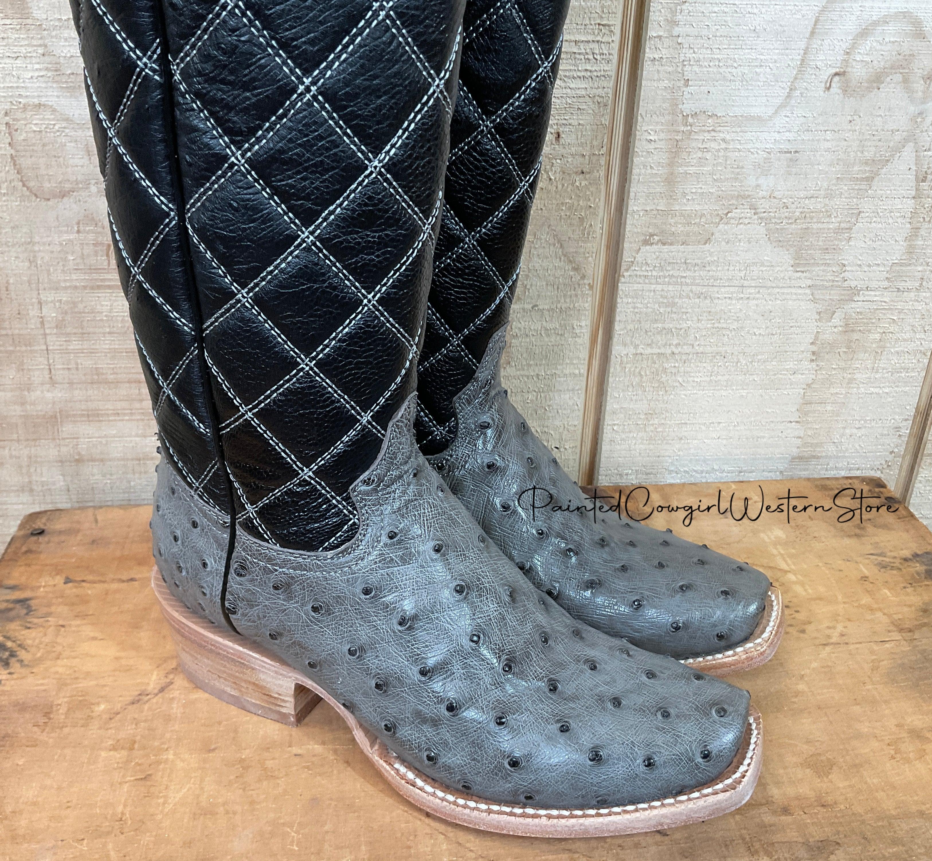 R. Watson Women's Serpentine Grey Full Quill Ostrich Narrow Square R. Watson Women's Serpentine Grey Full Quill Ostrich Narrow Square