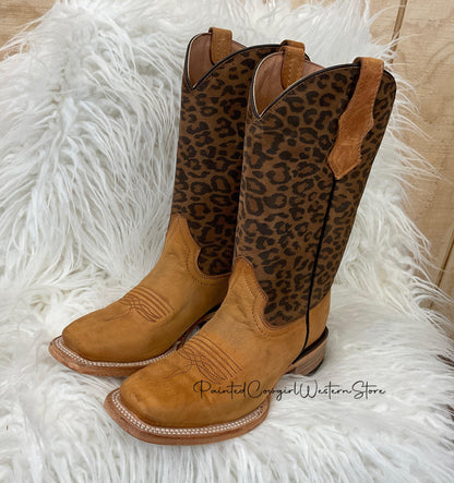 Circle G Teen/Youth Honey Leopard Print Shaft Square Toe Boots J7104-Painted Cowgirl Western Store