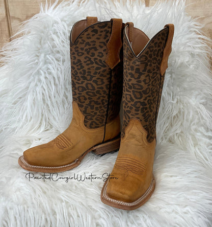 Circle G Teen/Youth Honey Leopard Print Shaft Square Toe Boots J7104-Painted Cowgirl Western Store