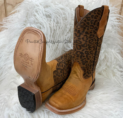 Circle G Teen/Youth Honey Leopard Print Shaft Square Toe Boots J7104-Painted Cowgirl Western Store