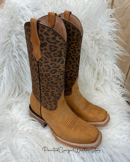 Circle G Teen/Youth Honey Leopard Print Shaft Square Toe Boots J7104-Painted Cowgirl Western Store