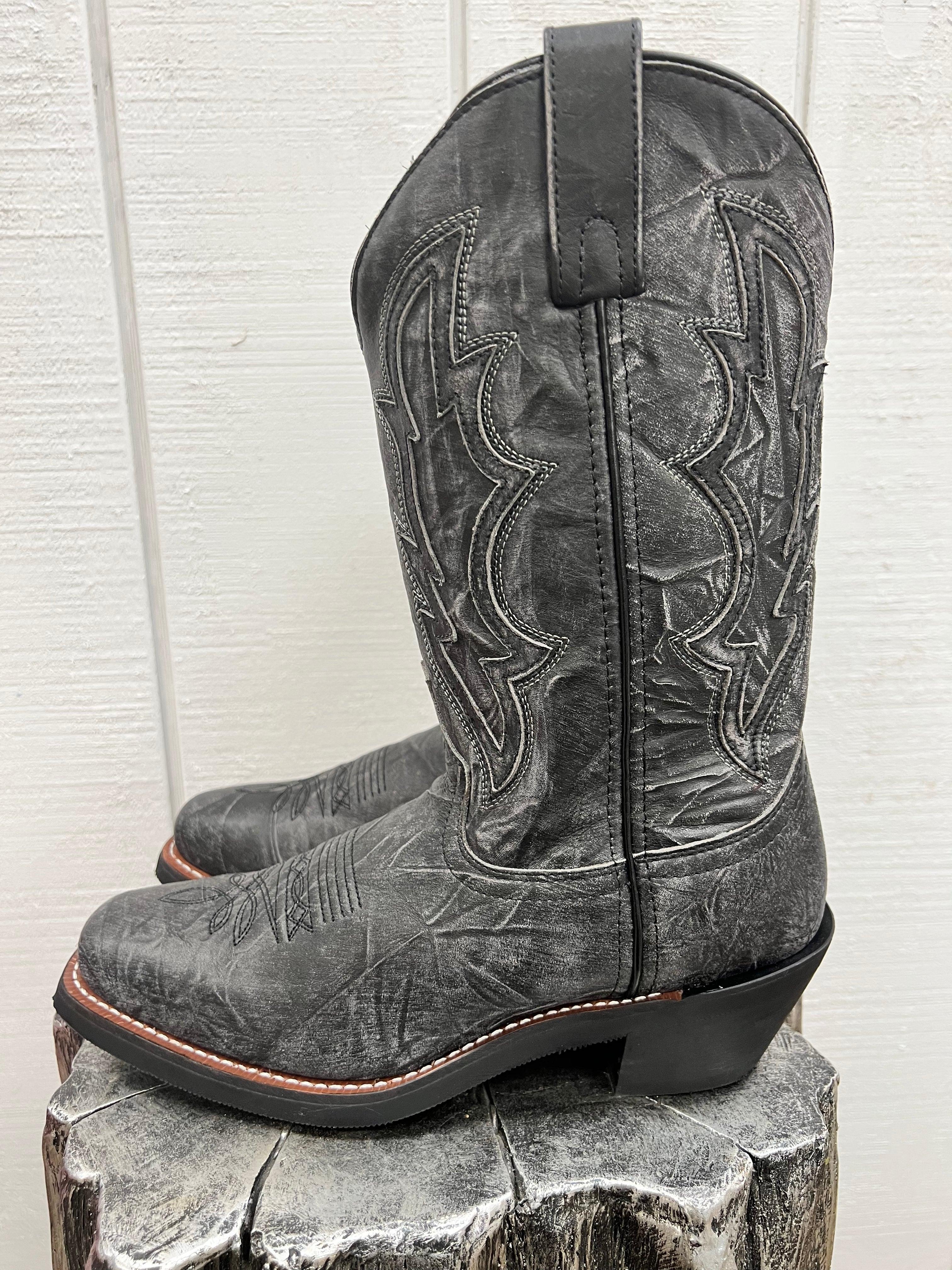 Laredo Men's Jessco Black/Grey Sanded Leather Cowboy Boots 68557