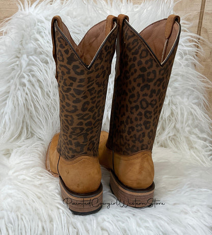 Circle G Teen/Youth Honey Leopard Print Shaft Square Toe Boots J7104-Painted Cowgirl Western Store