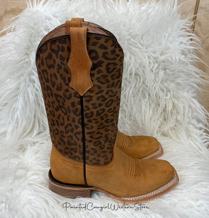 Circle G Teen/Youth Honey Leopard Print Shaft Square Toe Boots J7104-Painted Cowgirl Western Store