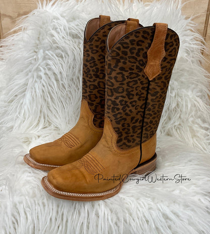 Circle G Teen/Youth Honey Leopard Print Shaft Square Toe Boots J7104-Painted Cowgirl Western Store
