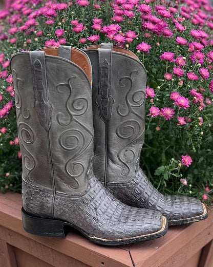Black Jack Men s Dark Grey Caiman Hornback Cowboy Boots DKG7722 96 Painted Cowgirl Western Store