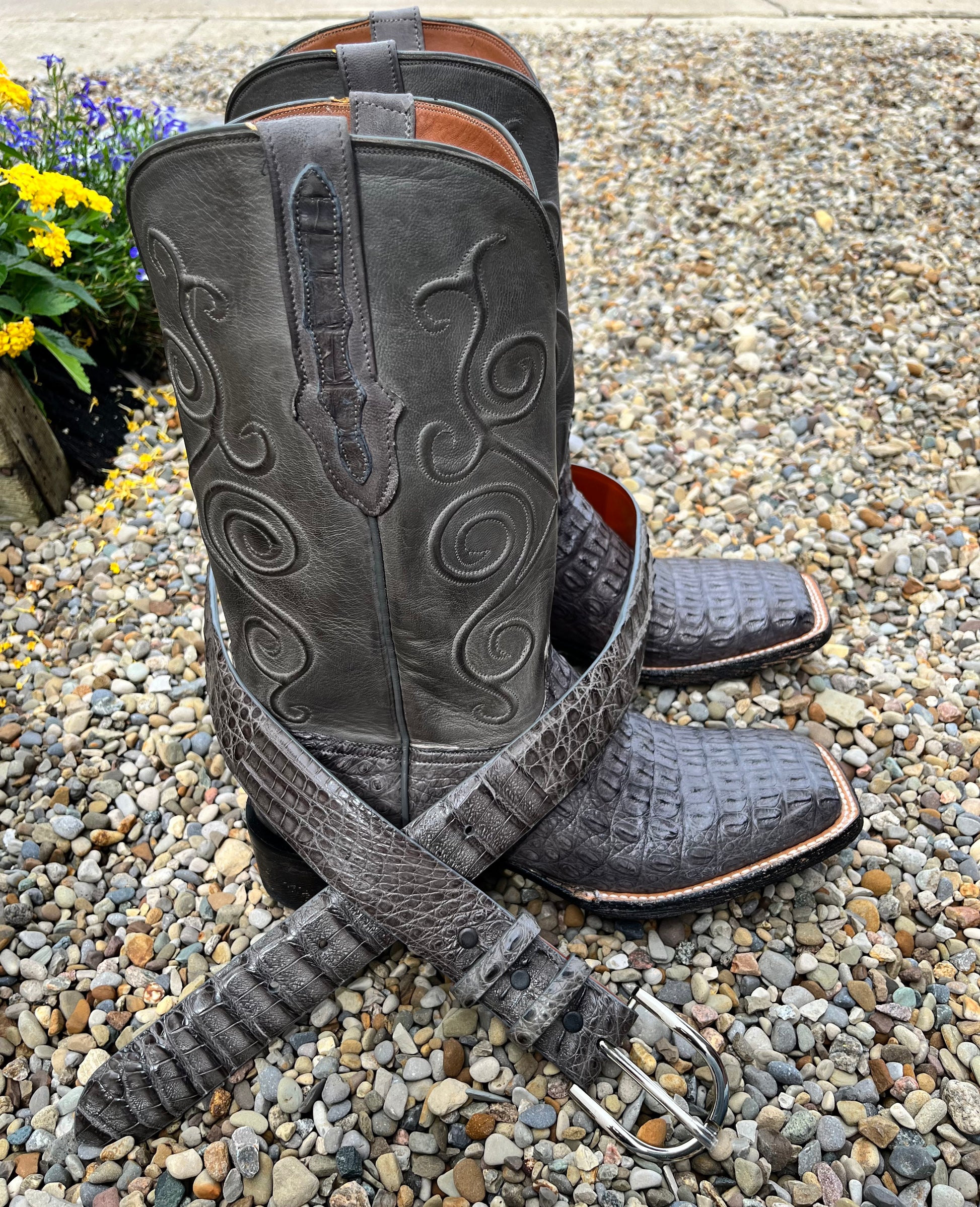 Dark grey top cowboy boots