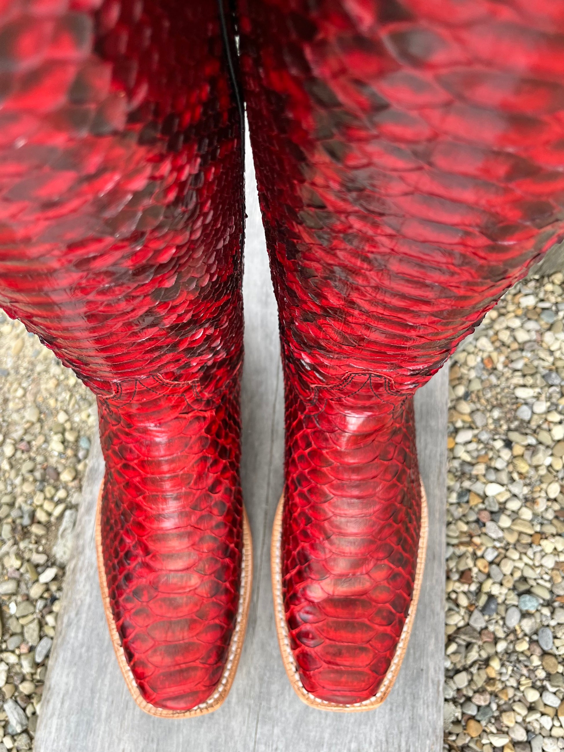 R. Watson Red and Black Python Cowgirl Boots RWL7213 Painted