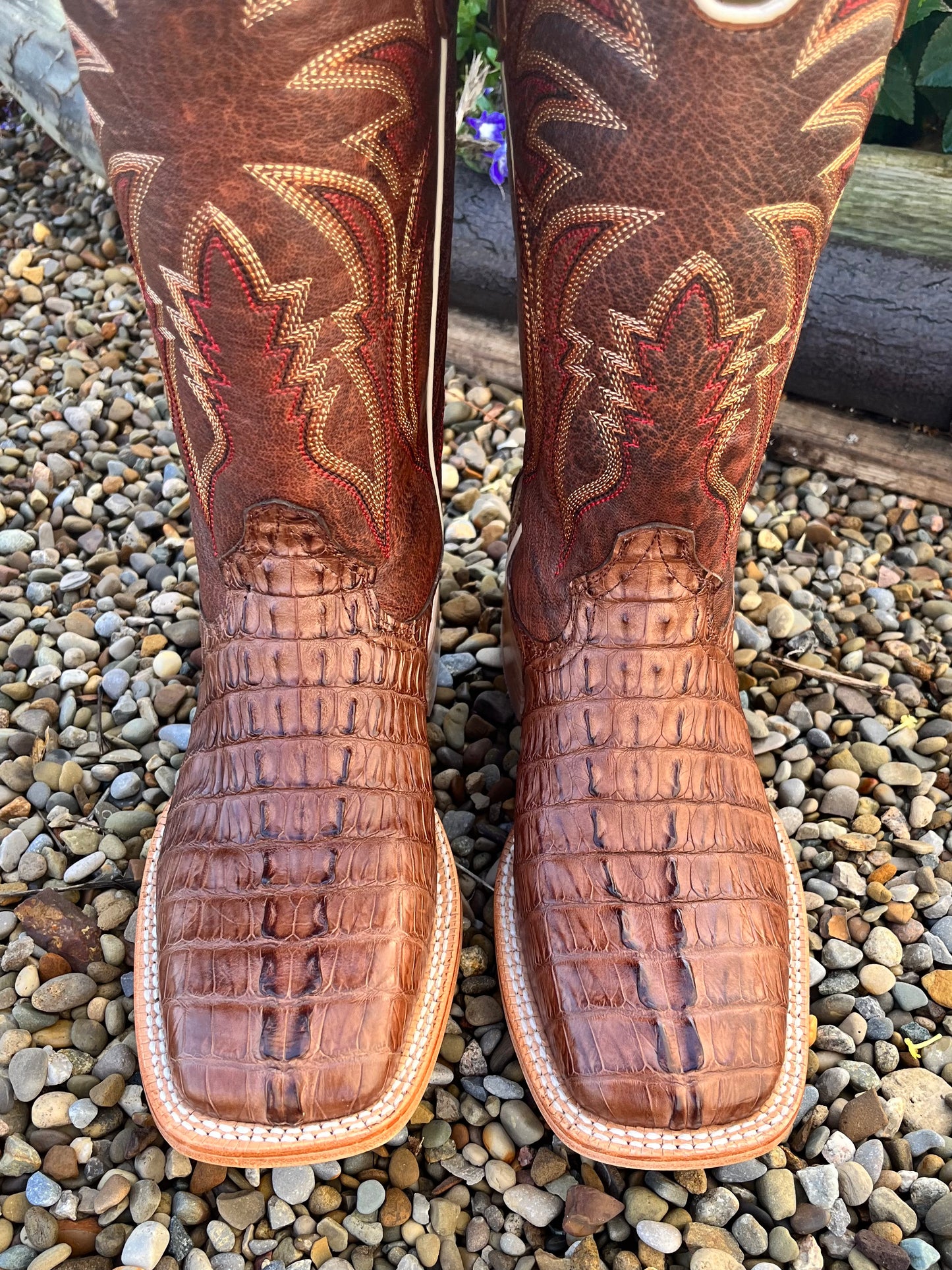 R. Watson Men s Caiman Tail Wide Square Toe Cowboy Boots RW3011 2