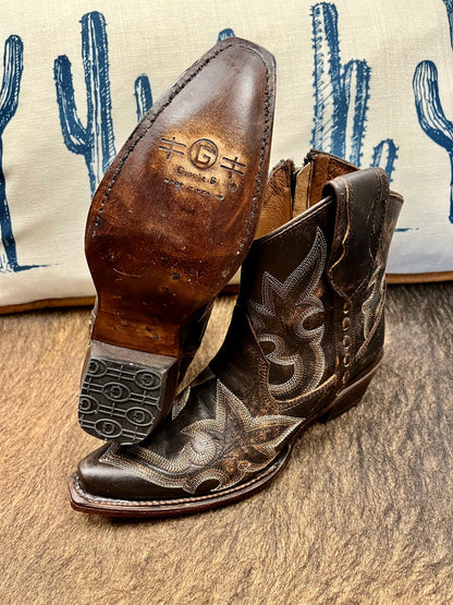 Circle G Women's Dark Brown Ankle Cowgirl Boot L5917-Painted Cowgirl Western Store