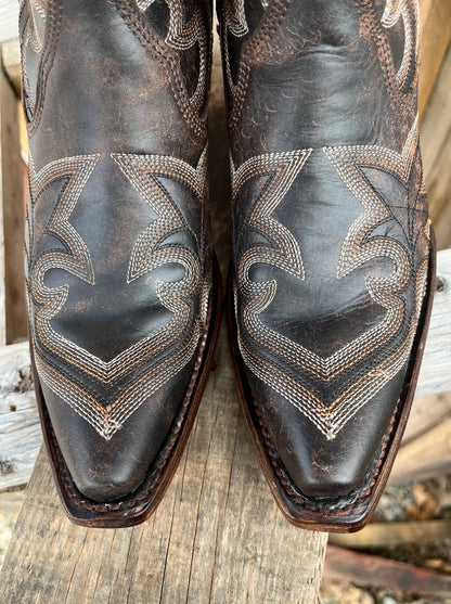 Circle G Women's Dark Brown Ankle Cowgirl Boot L5917-Painted Cowgirl Western Store