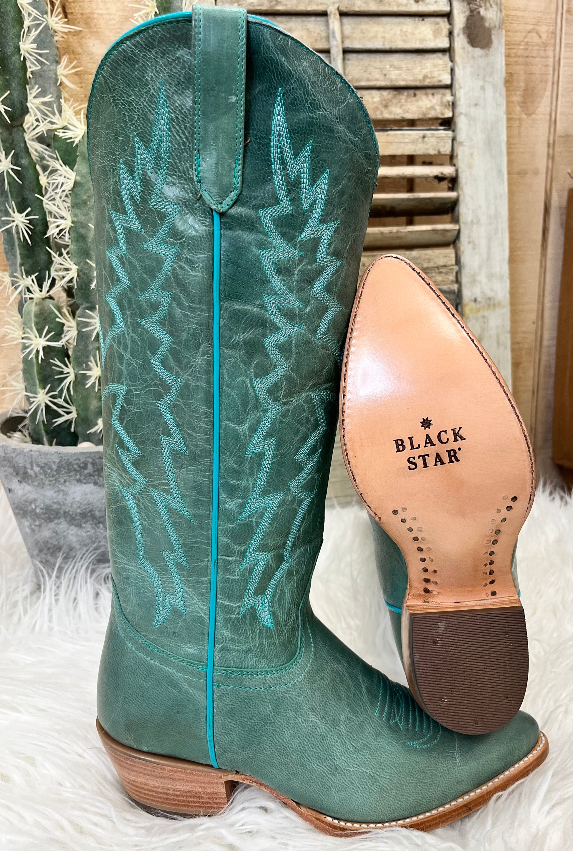 Black and teal cowboy top boots