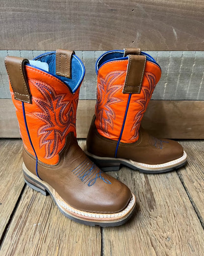 Roper Boy s Burnished Brown and Orange Square Toe Cowboy Boots 9991 0127 Painted Cowgirl Western Store