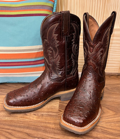 Dan Post Men s Tobacco Hand Quill Ostrich Wide Square Toe Cowboy