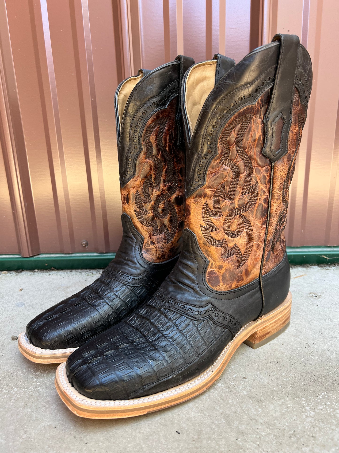 Corral Men s Black Caiman Overlay Wide Square Toe Cowboy Boots