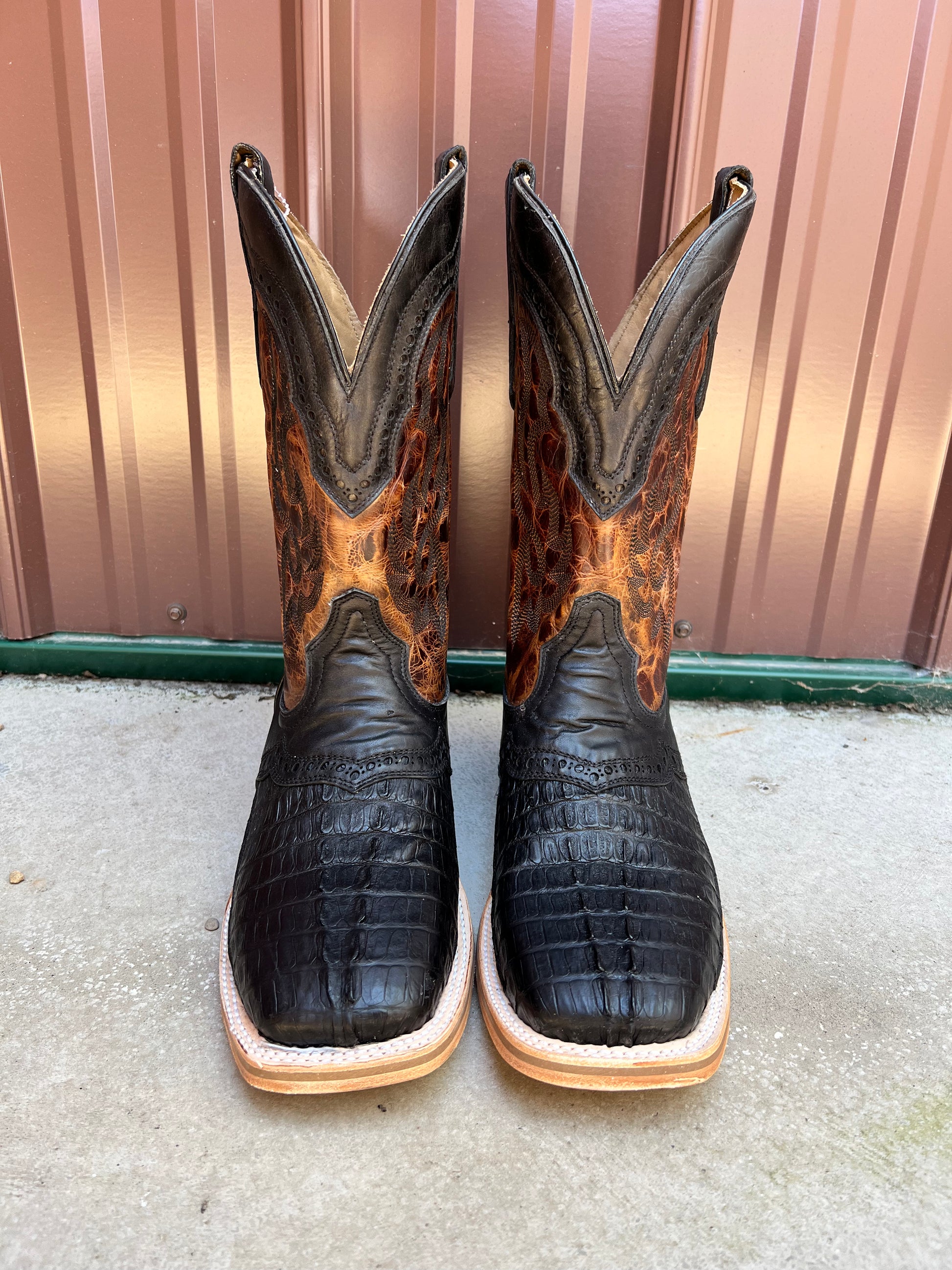 Corral Men s Black Caiman Overlay Wide Square Toe Cowboy Boots