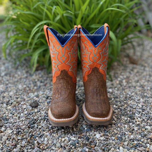 Roper Boy's Brown Caiman Print Square Toe Cowboy Boots 7019-1662