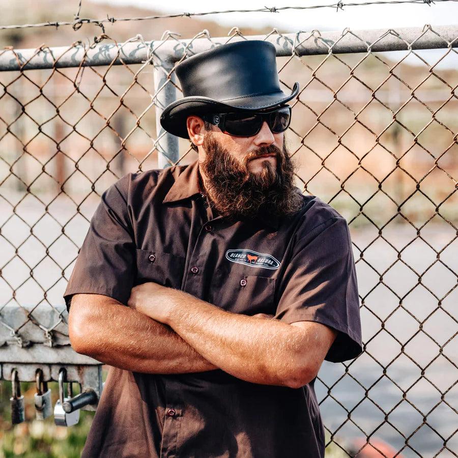 American Hat Makers Black Leather Marlow Unbanded Top Hat AHMBMU