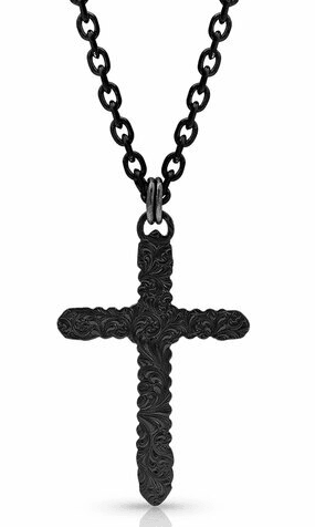 Necklace Set: Black Rope Chain and Medium Black Cross — WE ARE ALL SMITH