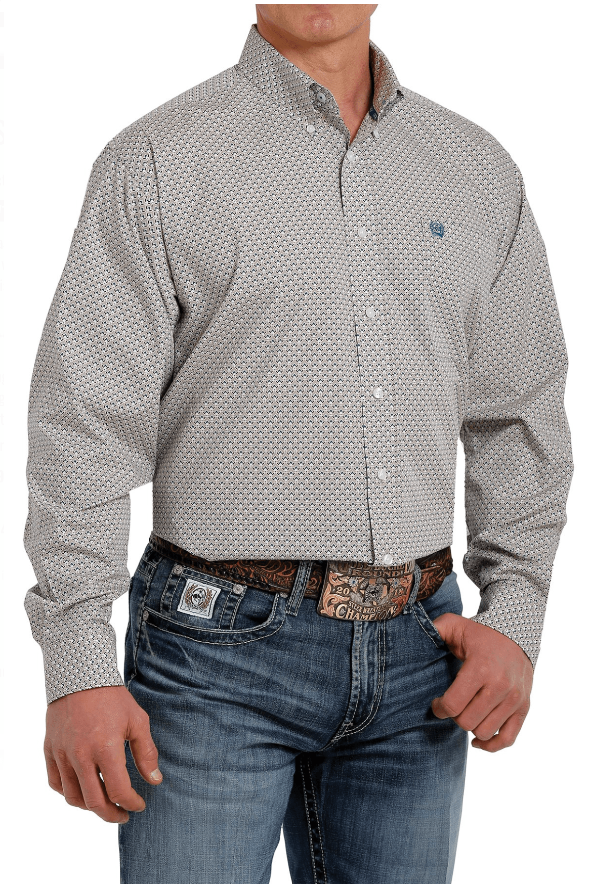 Cinch Men's Khaki Geo Print Button Long Sleeve Western Shirt MTW110534 ...