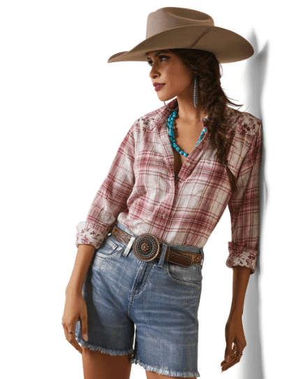 Ariat Women's REAL Billie Jean Willa Plaid Floral Western Long Shirt 1