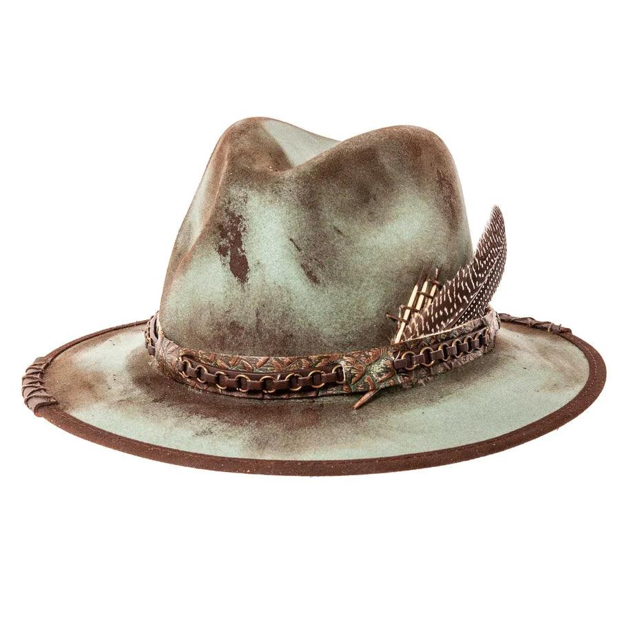 Stiff Wide Brim Wool Felt Fedora Hat Western Cowboy Outback Distressed Retro Vintage Wide Brim Fedora Hat 100% Wool Stiff Felt Distressed  main image 4