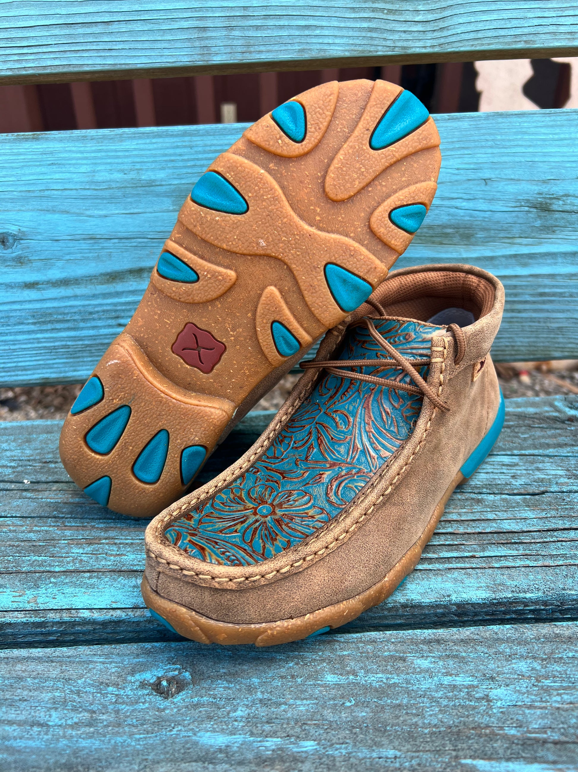 Twisted X Women s Turquoise Tooled Chukka Driving Moc WDM0148
