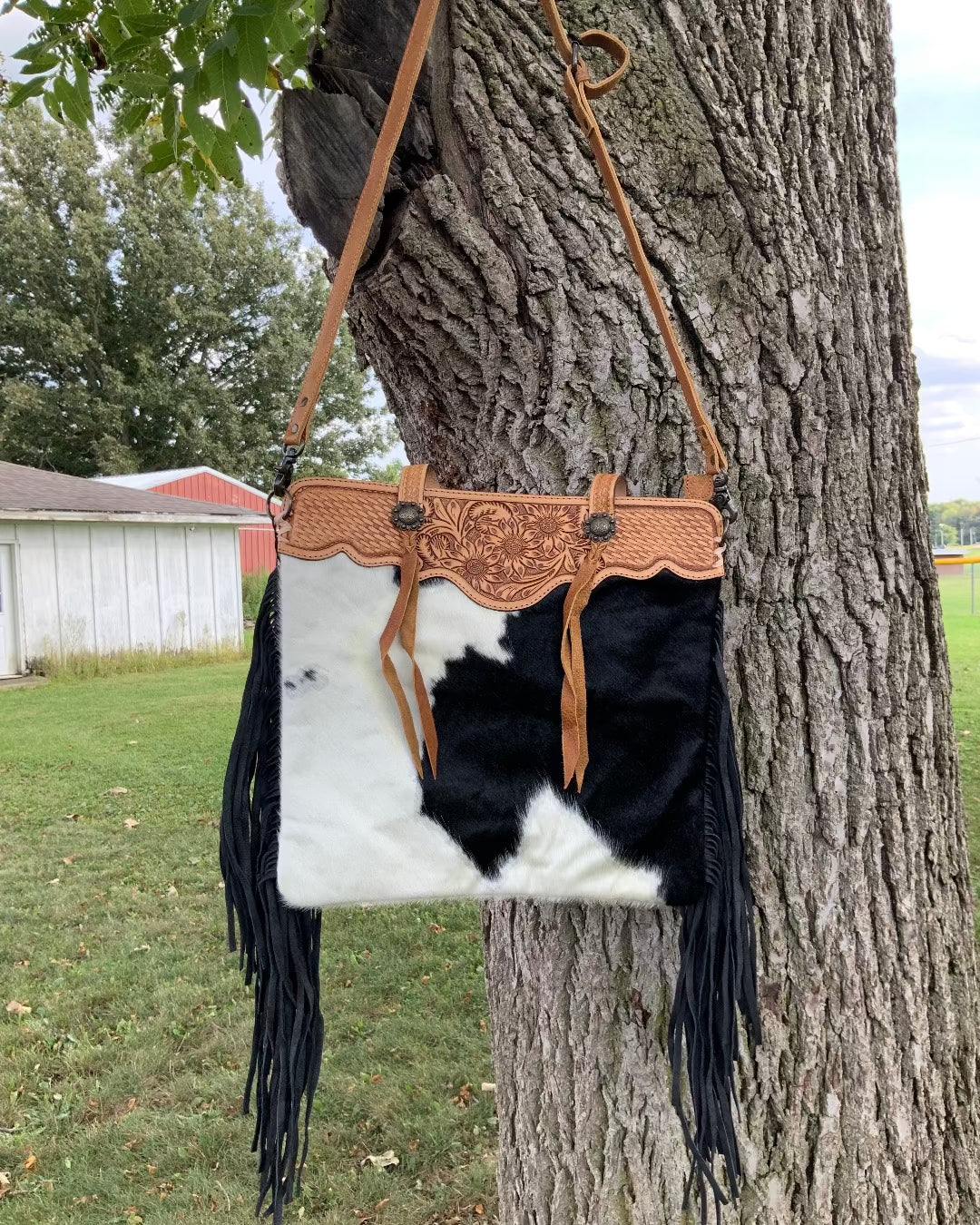 Cowhide purse with fringe hot sale