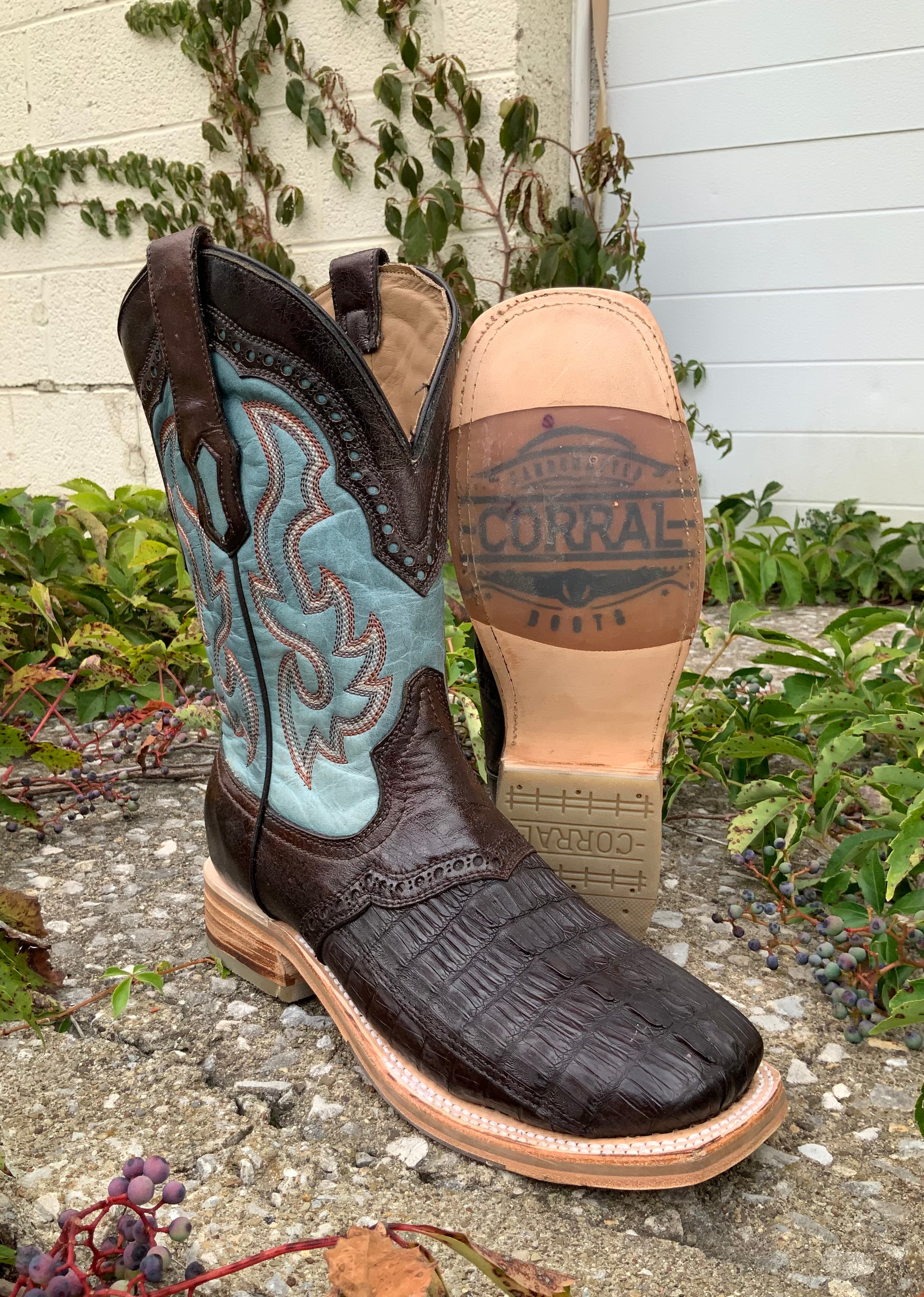 Corral Men s Brown Caiman Overlay Wide Square Toe Cowboy Boots A4286 Painted Cowgirl Western Store