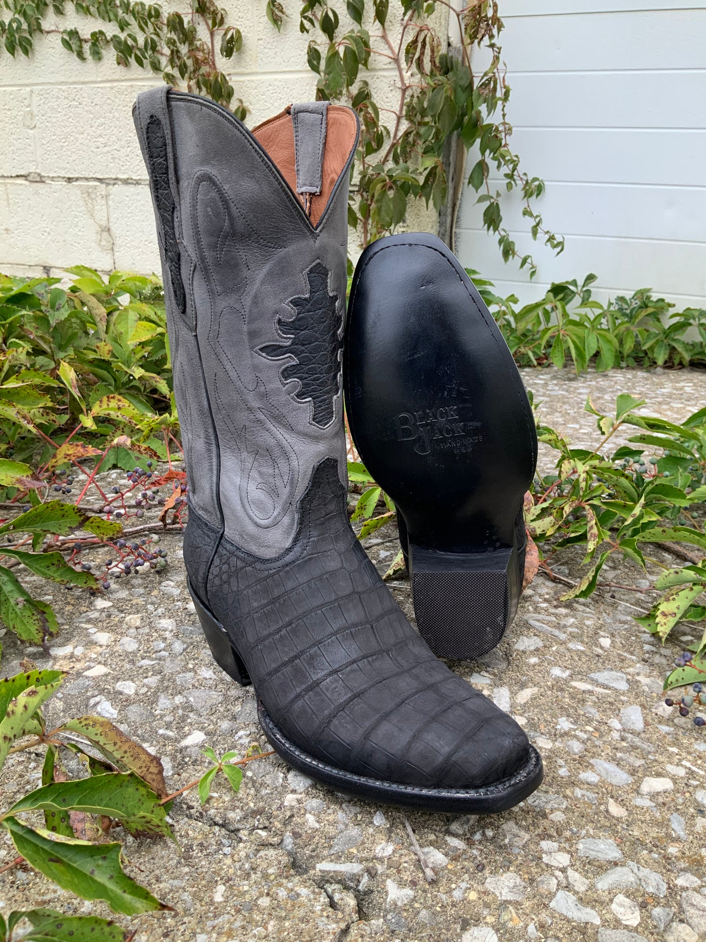 Black Jack Men s Sueded Black Caiman Belly Cowboy Boots SBK243 V4