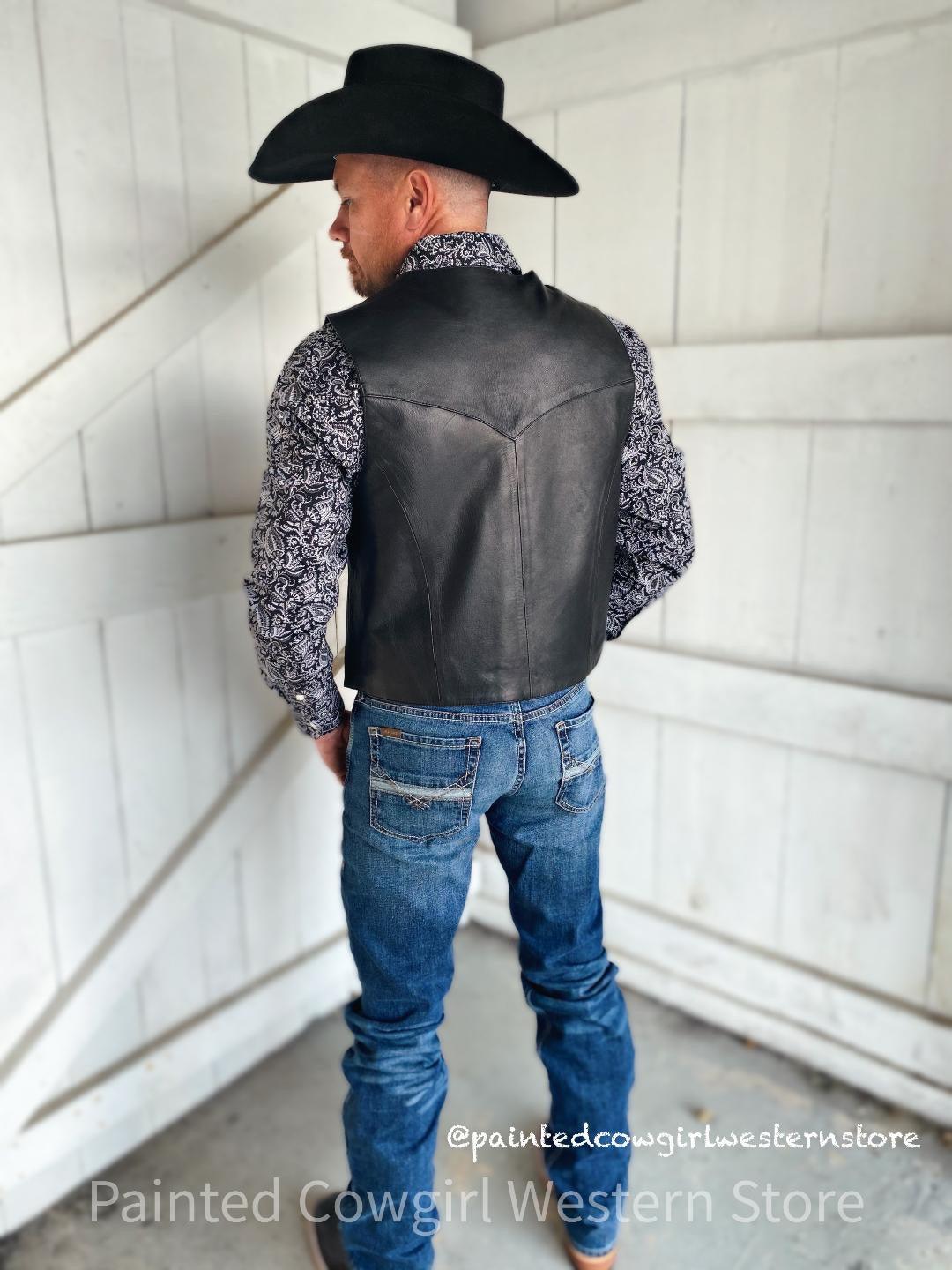 Scully Men's Black Leather Snap Western Vest 507-144 | Painted